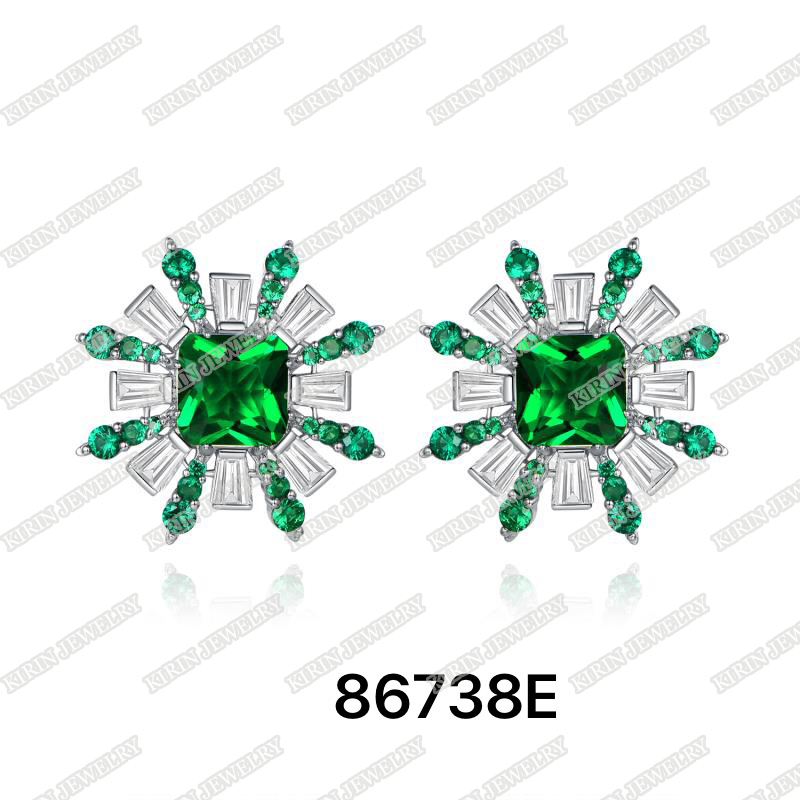 925 sterling silver earrings for women emerald cubic zircon 86738E