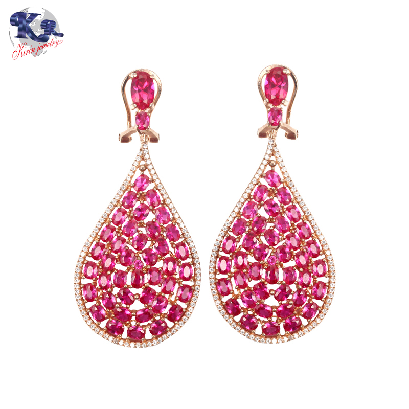 Kirin 925 sterling silver earrings ruby color stone for women 34190