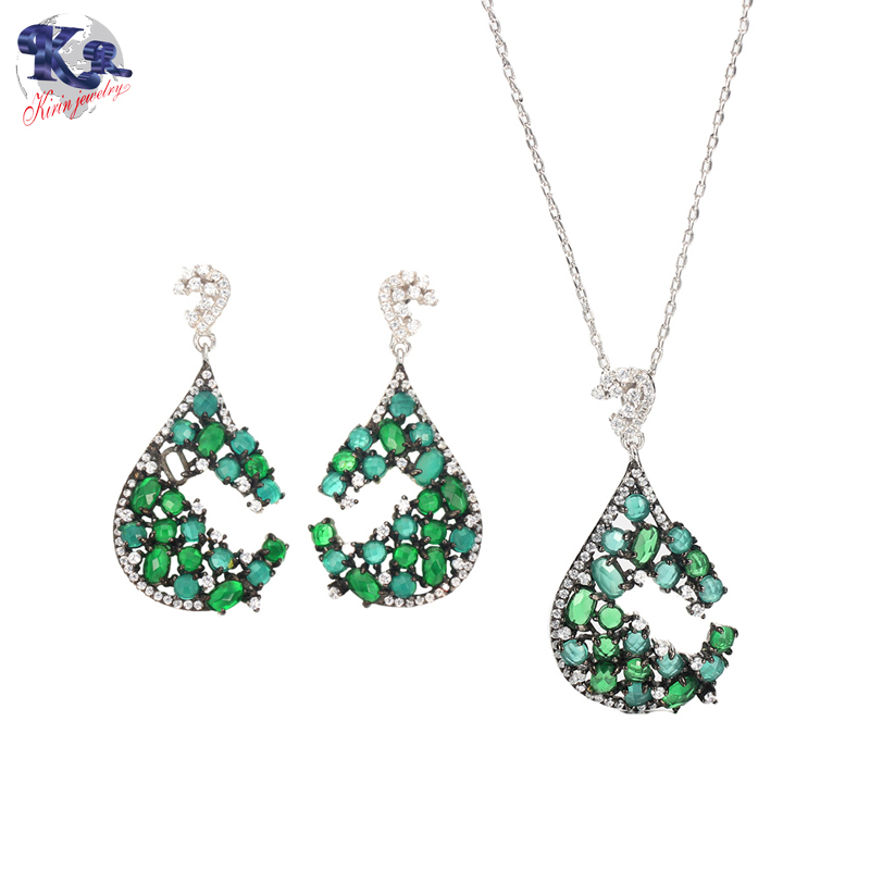 Kirin 925 sterling silver jewelry set Emerald color stone for women 81776