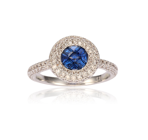 Square round blue Created Sapphire 925 Rhodium Plated Silver Women's Jewelry Ring Kirin Jewelry 104616