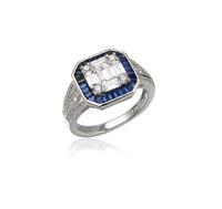 Platinum Plated Sterling Silver Cubic Zirconia Emerald Cut & Baguette Ring Kirin Jewelry 104682