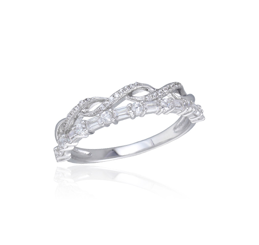 Round & Baguette Cubic Zirconia Band .925 Sterling Silver Ring Sizes 4-11 Kirin Jewelry 104269