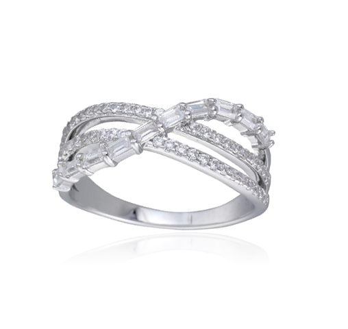 Rhodium Plated Baguette Cubic Zirconia Wide Band Cocktail Ring Kirin Jewelry 104311