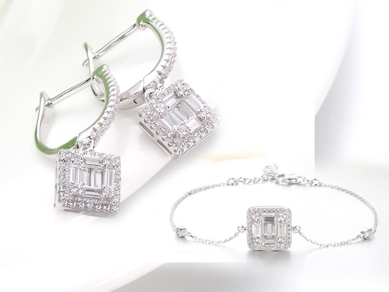 925 sterling silver earring baguette stone