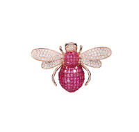 Classics Boxed Rose Gold Tone and Ruby Bee Brooch Pin 40340 Kirin Jewelry