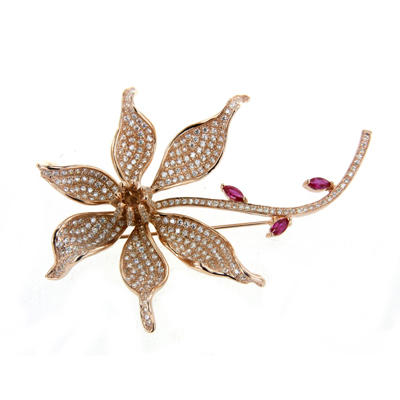 Clear Cubic Zirconia Ruby stone Flower Brooch Pin Silver Plated Women's Jewelry 40188 Kirin Jewelry