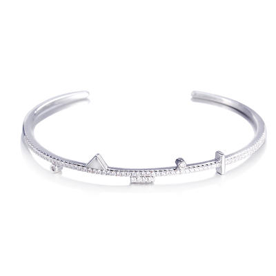 925 Sterling Silver Geometric Ornament Inspirational Bracelet Cuff Bangle 51240 Kirin Jewelry