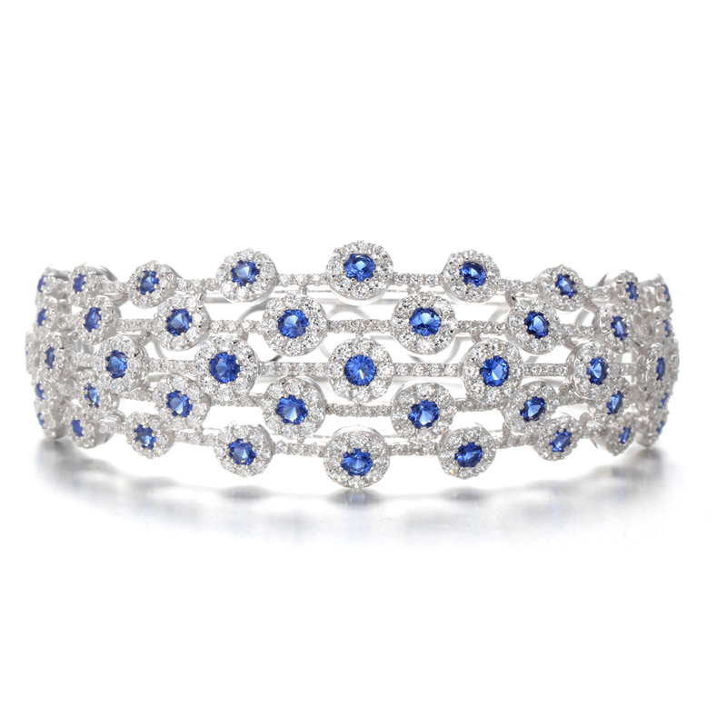 Sapphire Bracelet With White Zircon Accents in Sterling Silver 50714 Kirin Jewelry