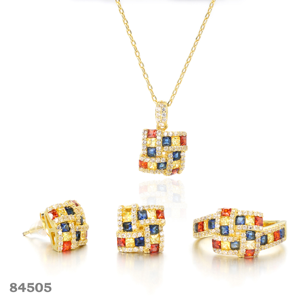 925 silver jewelry set gold plated Square jewelry  Kirin Jewelry 84505