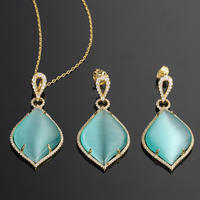 925 silver jewelry set gold plated earrings pendants light cat eye big stone Kirin Jewelry 81343