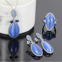925 silver jewelry set blue cat eye jewelry rings pendants earrings for women 83207