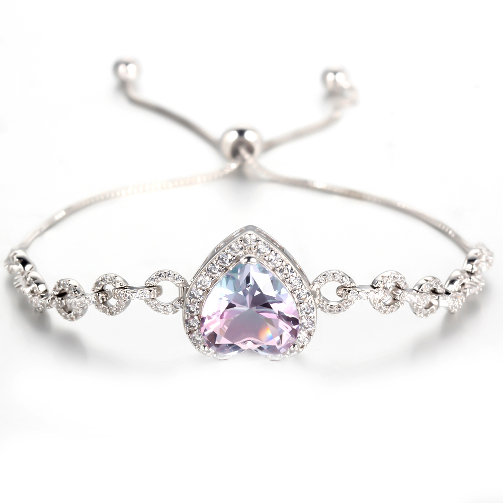 Elegant Women Heart Cubic Zirconia Hand Chain Bracelets & Bangles Fashion Jewelry 62317