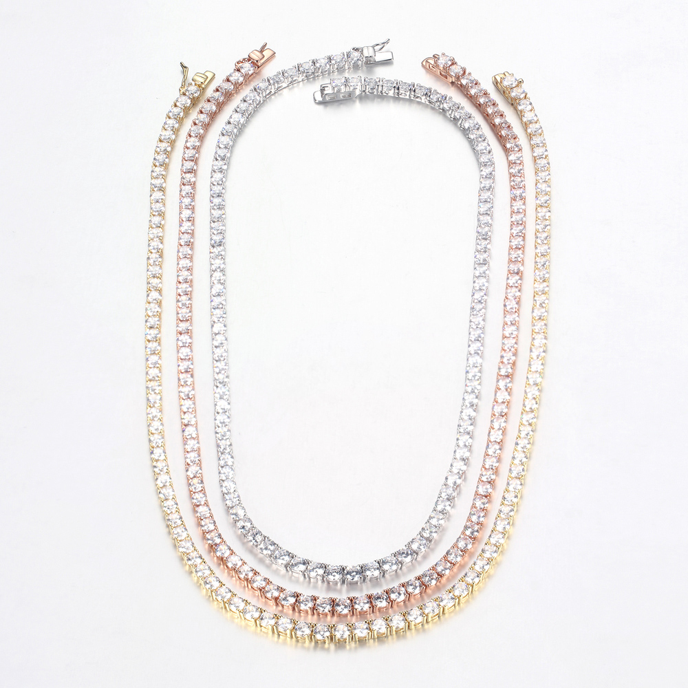 Women 925 Sterling Silver Cubic Zirconia Choker Bib Wedding Chain Necklace Jewelry 71113