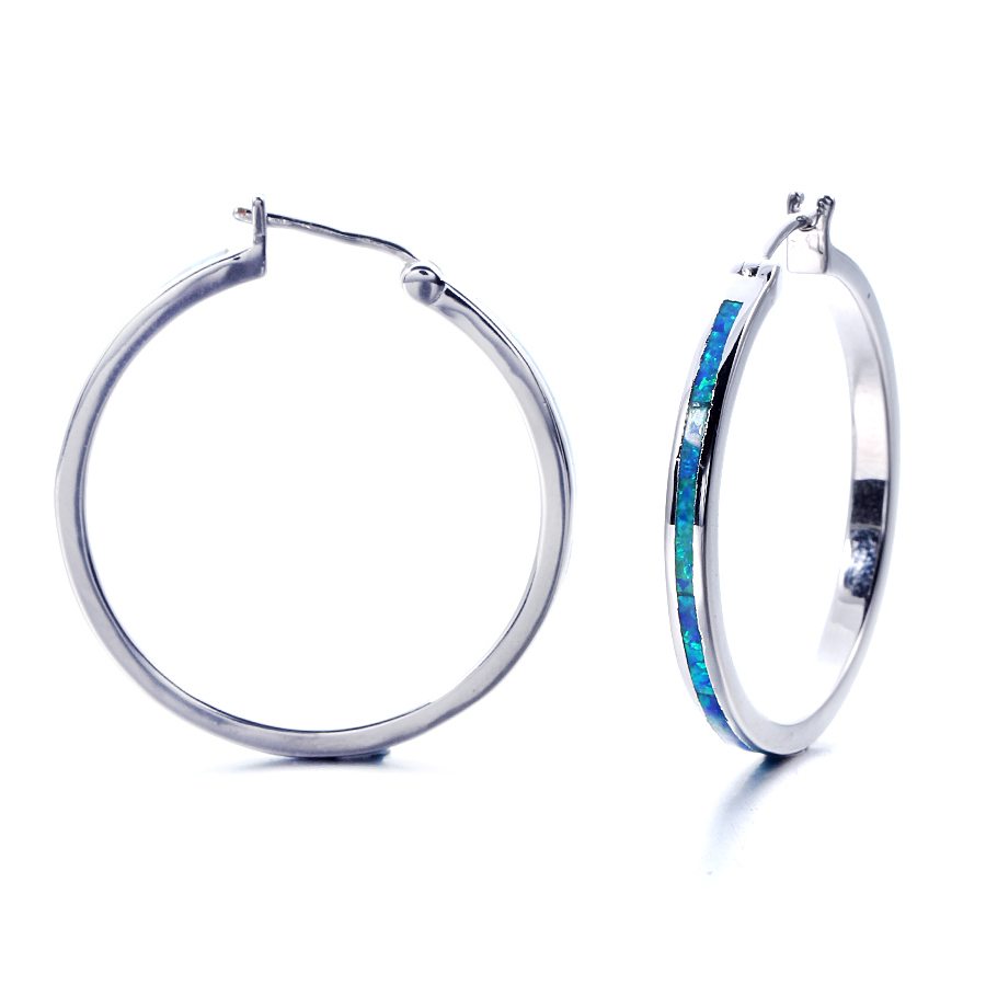 Created Blue Opal Earrings 925 Sterling Silver Drop Earrings jewelry gift for Women 37759