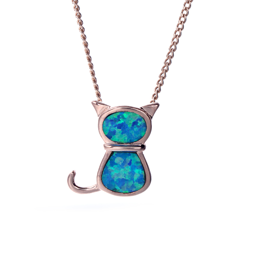 Women Fashion 925 Sterling Silver Blue Opal Pendant Necklace Jewelry 27087