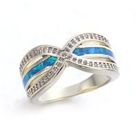 Wholesale Jewelry 925 Sterling Silver Blue Opal Gems Ring Wedding Party Jewelry Sz5-11 103542