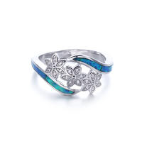 European Women 925 Sterling Silver Blue Opal Wedding Rings Jewelry 103549
