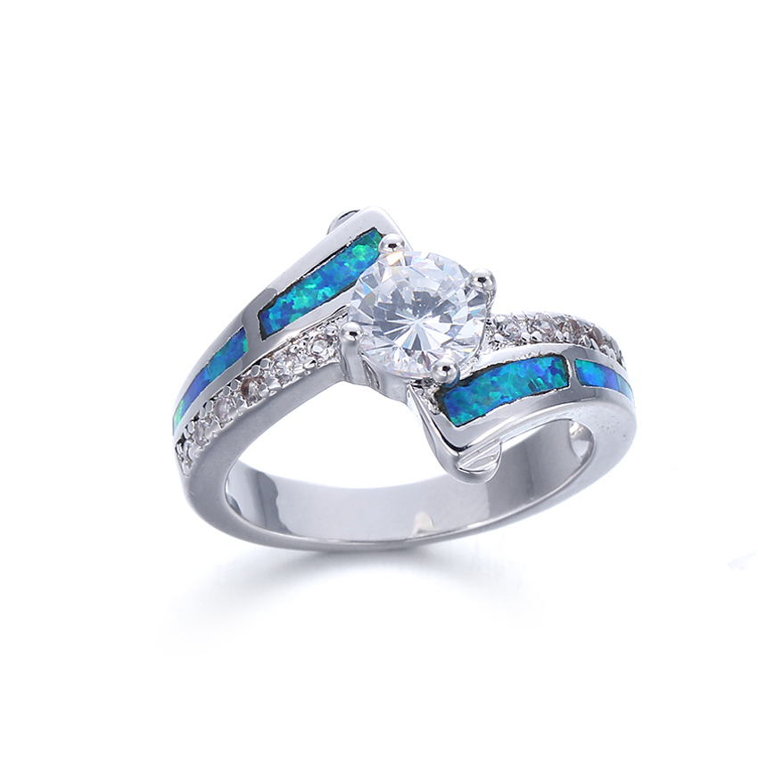 Women Ladies Blue Opal 925 Sterling Silver Ring For Party Anniversary 103563