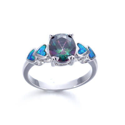 Women Blue Opal 925 Sterling Silver Rings for Wedding Jewelry 103575