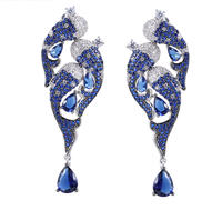 Fashion 925 Sterling Silver Earrings Blue Crystal & Cubic Zirconia Jewelry For Women 38317