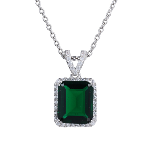 Women Real 925 Sterling Silver Green Spinel &Cubic Zirconia Pendant Necklace 27317