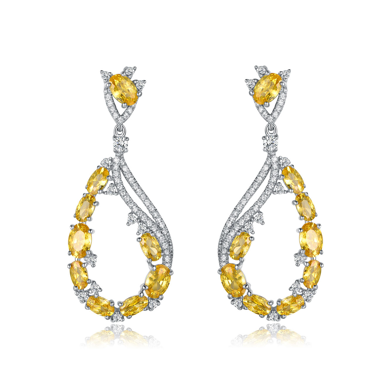 Yellow White CZ Silver Drop Earrings for Women 86406E