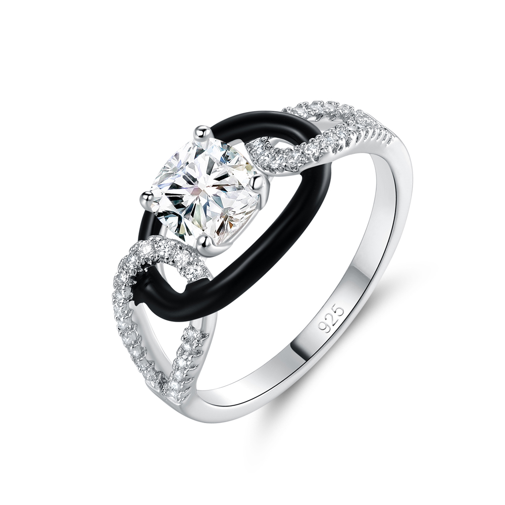 925 Sterling Silver Wedding Ring Black Enamel Ring 105374