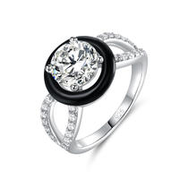 Silver Wedding Engagement Ring Black Enamel Jewelry 105376