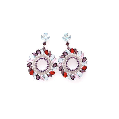 Multi color 925 Sterling Silver Round Earrings for Ladies 34569
