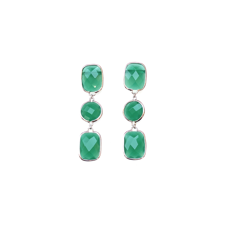 Fashion 925 Sterling Silver Women's Earrings with Green Glass 33584