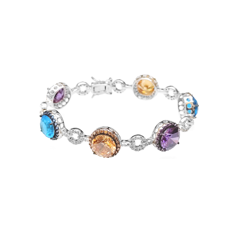 Pretty Multi Color 925 Sterling Silver CZ with Rhodium Plated Bracelets for Woman 60176