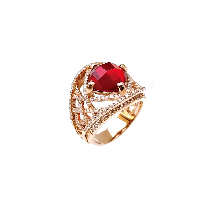 Professional Charm 925 Sterling Silver CZ Ruby Rings with Gold Plated for Woman 19529