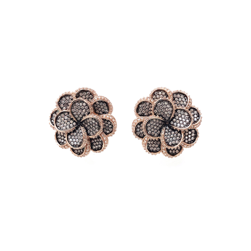 Special Flower 925 Sterling Silver Earrings with Black Gold Plated for Woman 33433