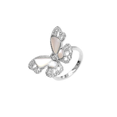 Butterfly 925 Sterling Silver CZ Pearl Rings with Rhodium Plated for Woman 86444RW
