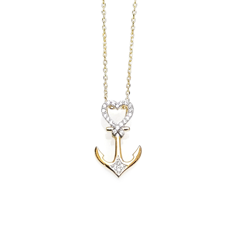 Heart Anchor 925 Sterling Silver Pendant with Gold Plated for Woman 28414