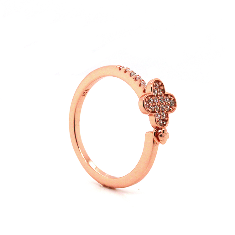 Wholesale Flower 925 Sterling Silver CZ Rings with Rose Gold Plating 102178