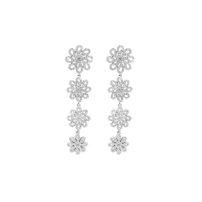 Classic Chain Flower 925 Sterling Silver CZ Earrings with Rhodium Plated for Woman 85052