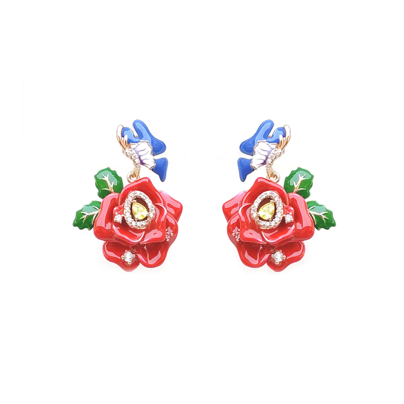 Chinese Style 925 Sterling Silver Flower Bird Earrings for Woman 84458EW