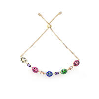 Multi Color 925 Sterling Silver CZ Bracelet with Gold Plated for Woman 62137