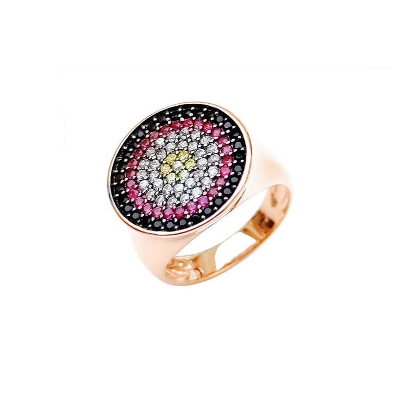Professional OEM Multi Color 925 Sterling Silver CZ Women's Ring with Gold Plated 85203