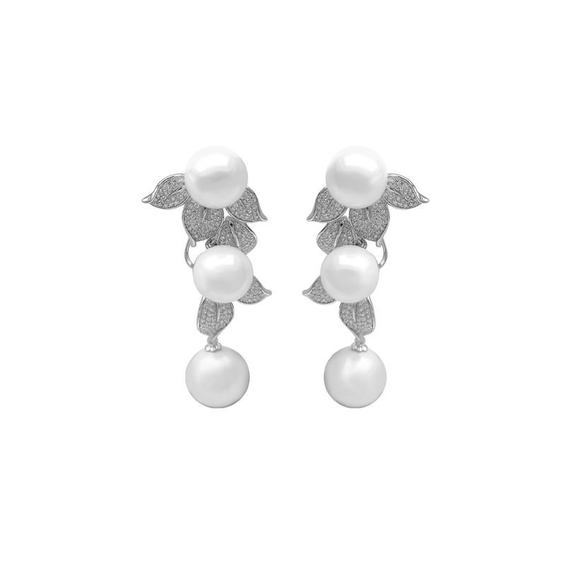 Drop 925 Sterling Silver CZ Earrings with Mother of Pearl Rhodium Plated 80112