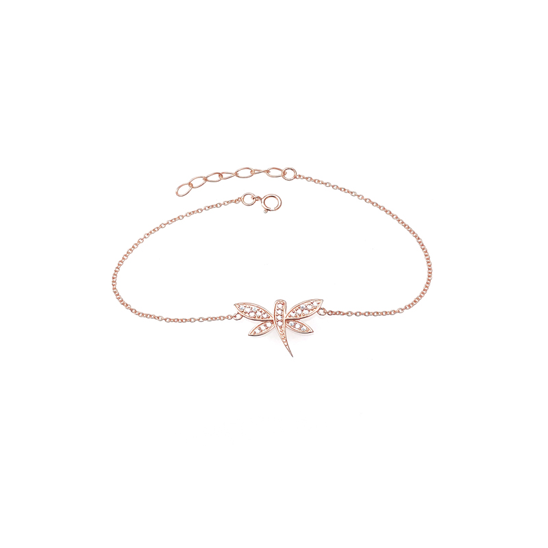 Cute Dragonfly 925 Sterling Silver Bracelet with Rose Gold Plated for Woman 61350