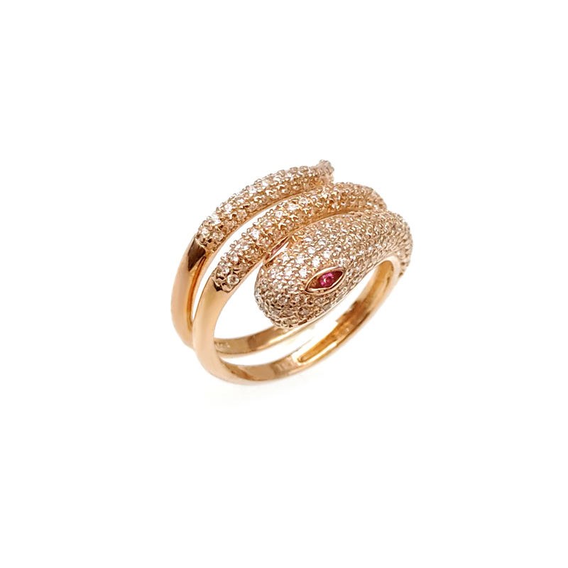 China Snake 925 Sterling Silver CZ Ring with Rose Gold Plated for Woman 17930 Customized-Kirin