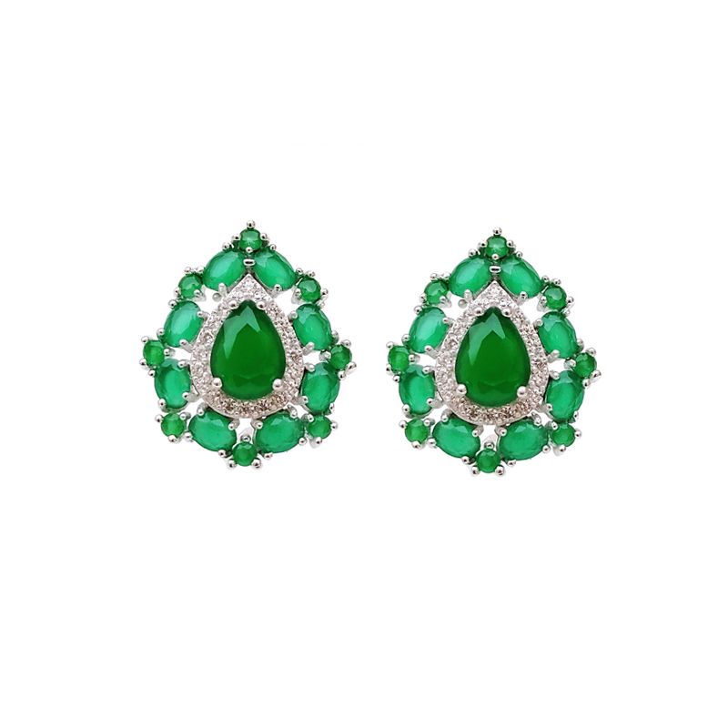 Professional Manufaturer Elegant 925 Sterling Silver Earrings Emerald with Rhodium Plated for Woman 36182