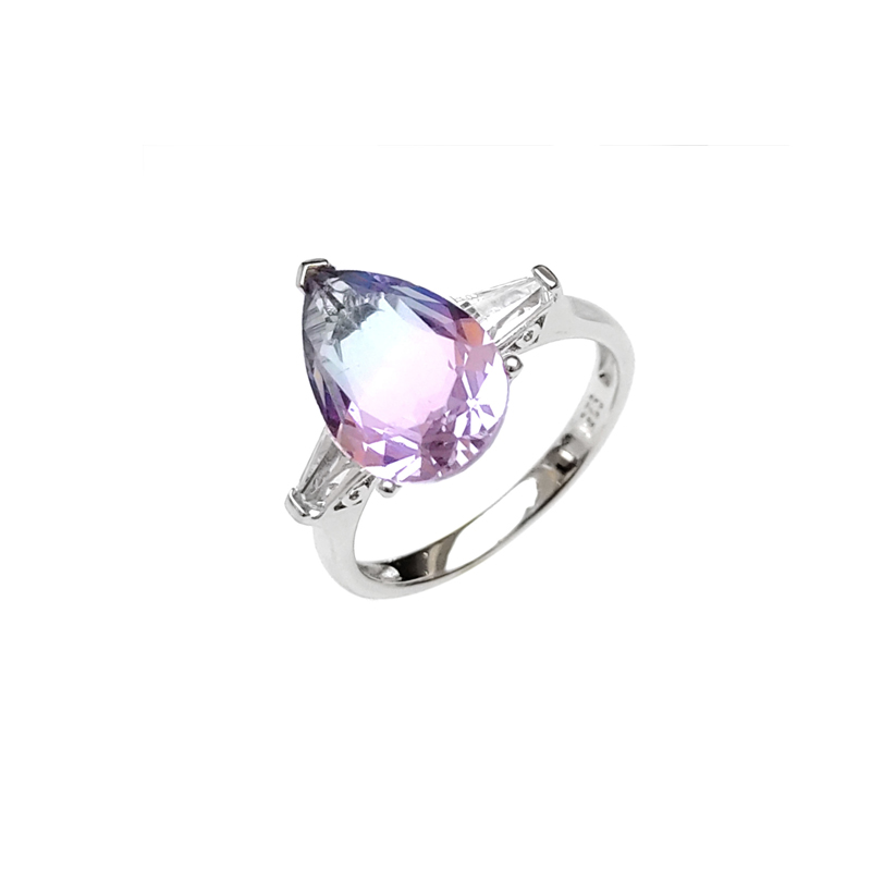 Wholesale Water Drop 925 Sterling Silver CZ Ring for Woman with Rhodium Plated 102263