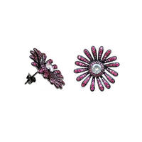 Charm 925 Sterling Silver Flower CZ Ruby Women's Earrings with Black Gold Plating 300040