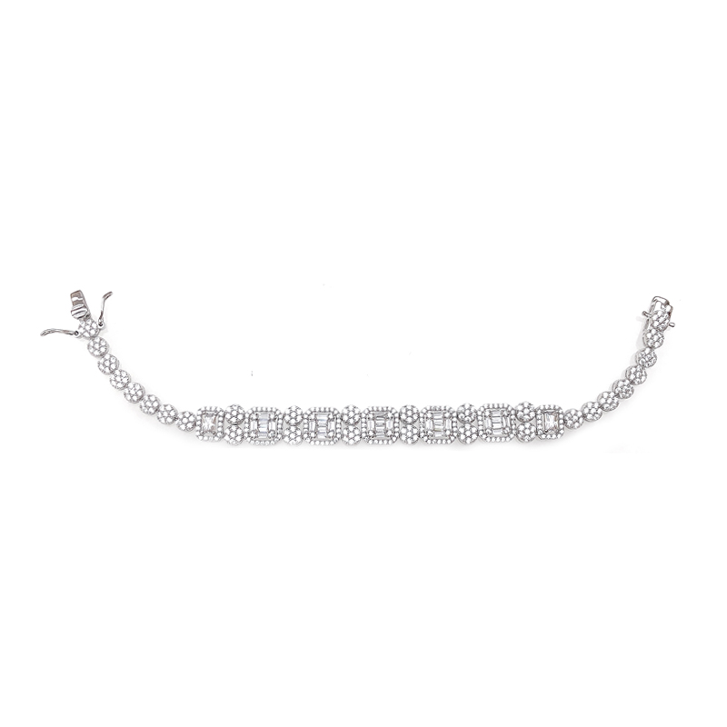 Stylish Custom 925 Sterling Silver CZ Bracelet with Rhodium Plating for Woman 83864TW