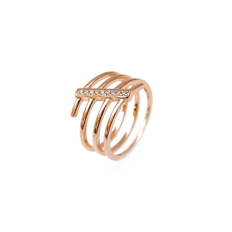 Stylish Custom 925 Sterling Silver CZ Rngs with Rose Gold Plated for Woman 103984