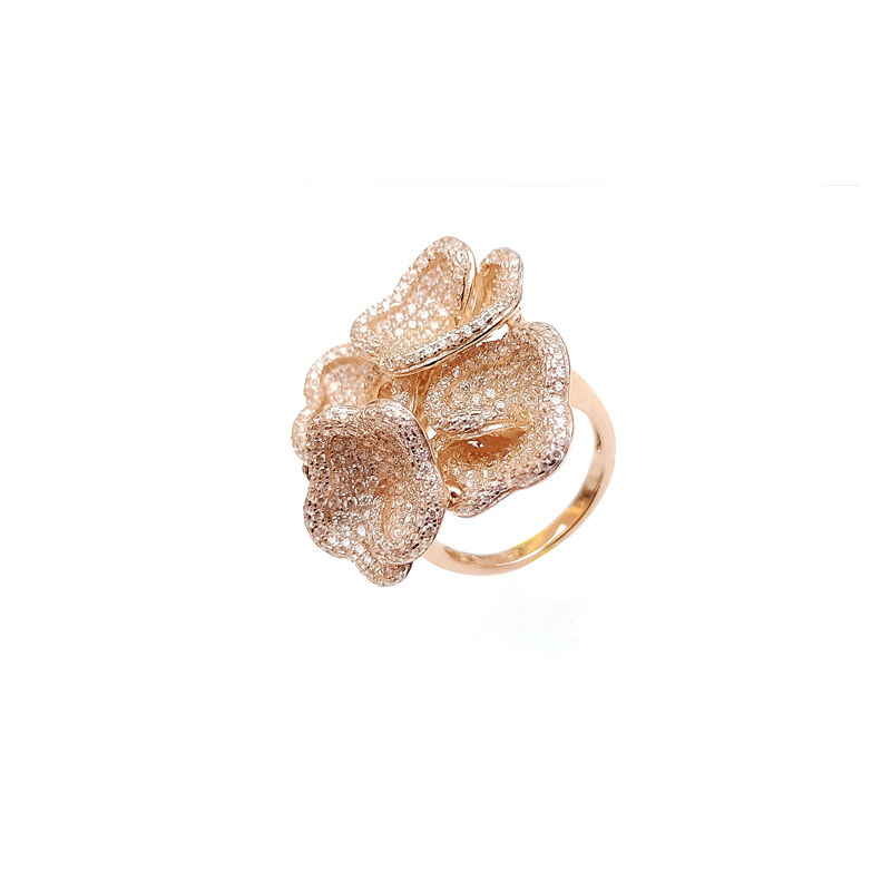 Wholesale 925 Sterling Silver Flower CZ Ring with Rose Gold Plated for Woman 80950R