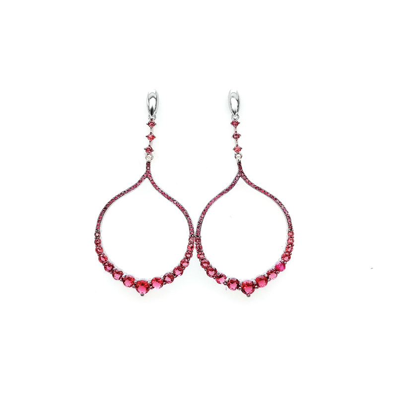 Minimalist OEM 925 Sterling Silver Round CZ Ruby Glass Earrings with Rhodium Plated for Woman 82020